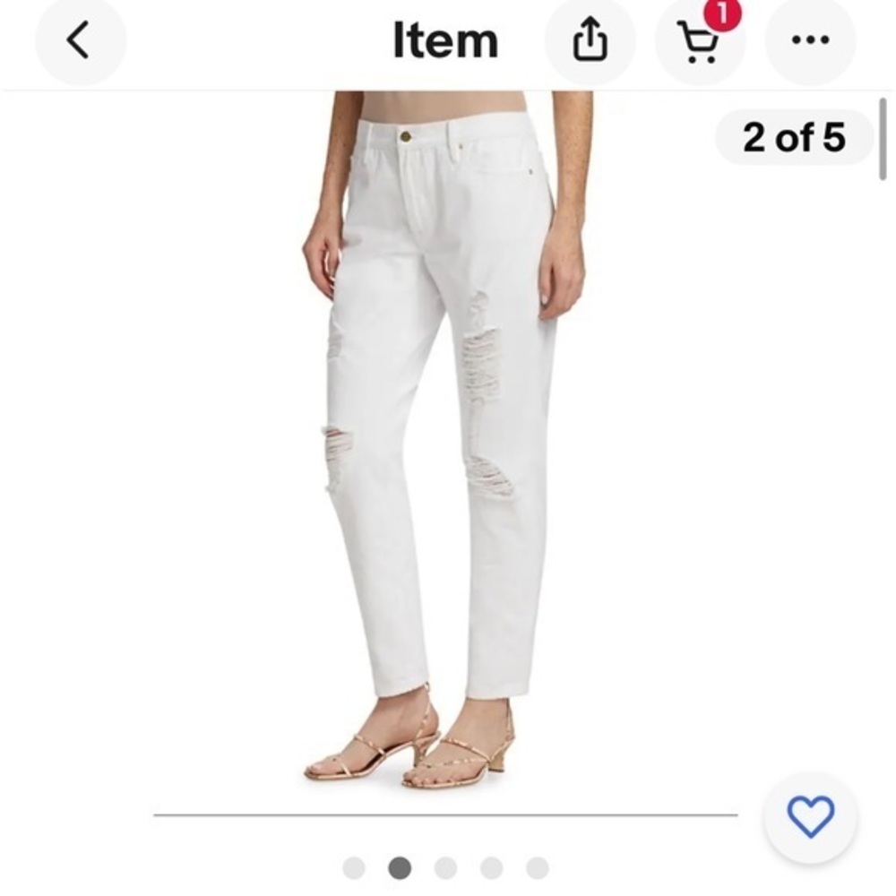 FRAME DENIM Le Garcon rip blanc Mid-Rise Distressed White Boyfriend Jeans - Picture 2 of 12